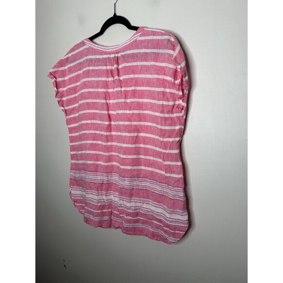 Talbots Short Sleeve Top Blouse Pink White Stripes 100% Linen Size Medium - Picture 7 of 8